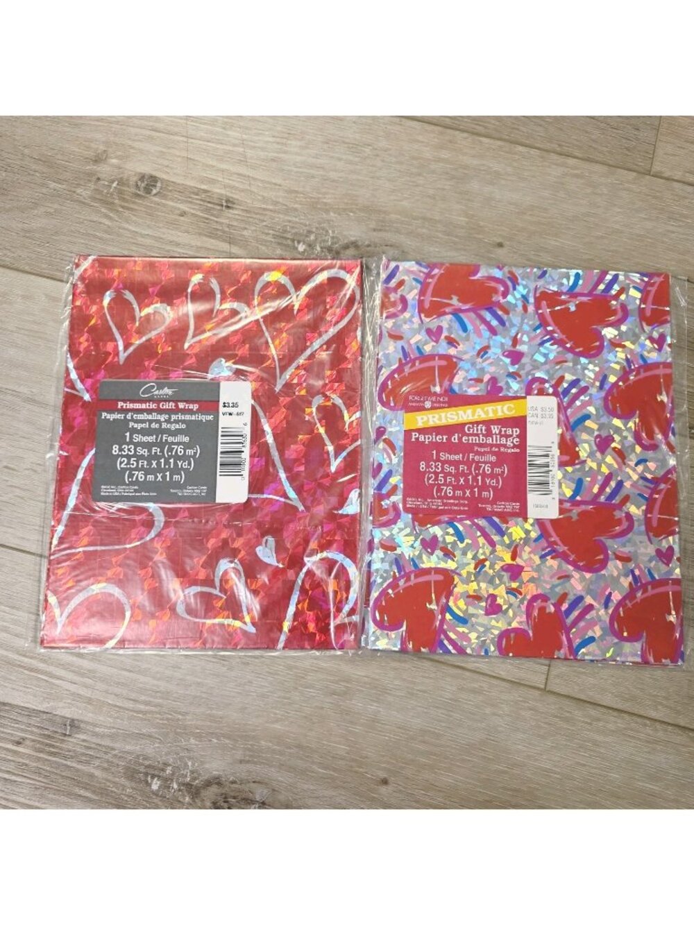 2 Vtg Foil Hearts Red Pink Silver Retro Love Gift Wrapping Paper Arts Crafts